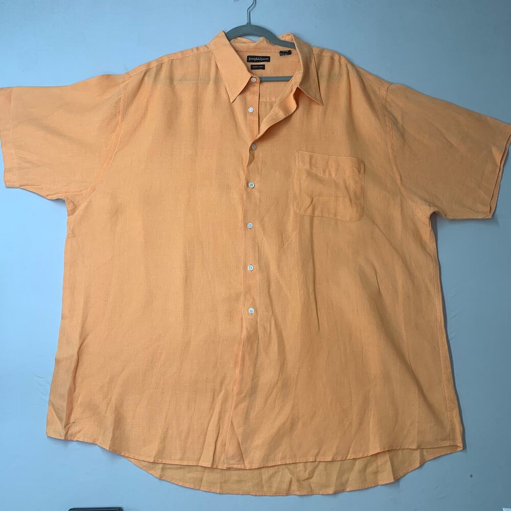 Joseph & Lyman Men Shirt XXL Orange Hawaiian Short Sleeve Italian Linen